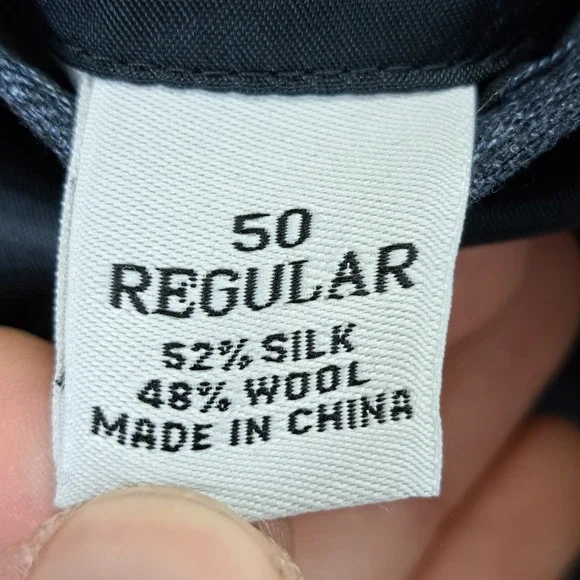 Joseph Feiss Mens 50R Blue Silk Wool Plaid Suit Jacket Blazer Windowpane